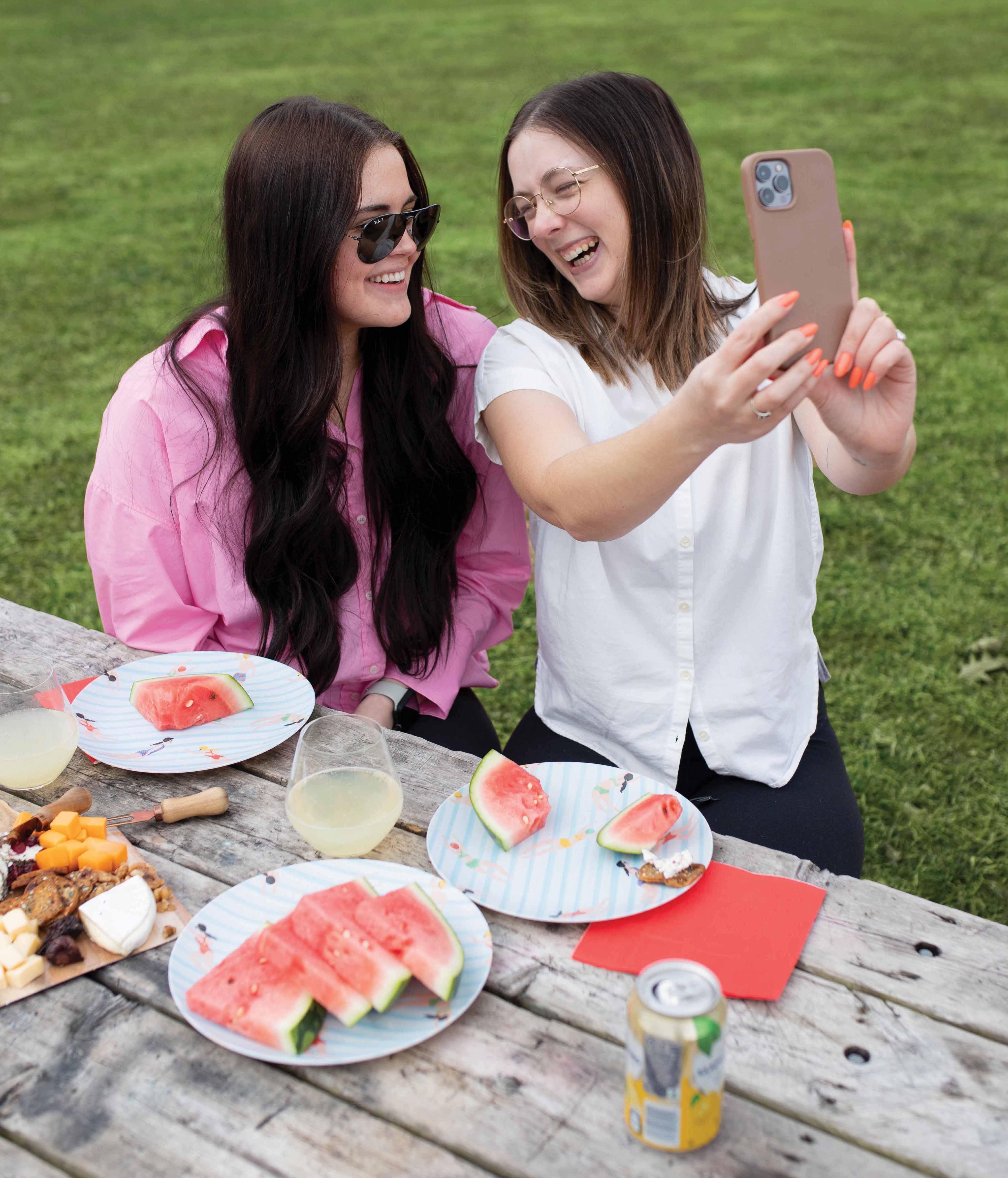 Two women enjoying a picnic at Acadia Park