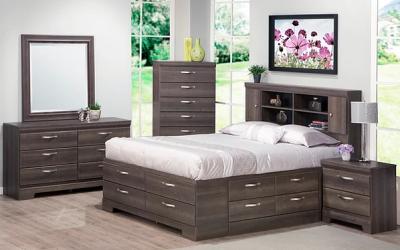 Dark wood bedroom set.