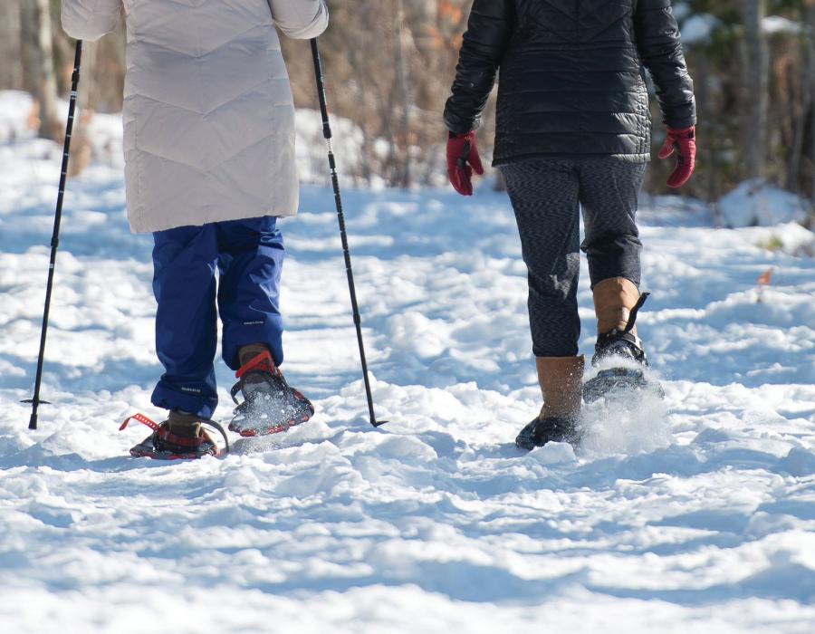 TWO WOMEN SNOWSHOEING